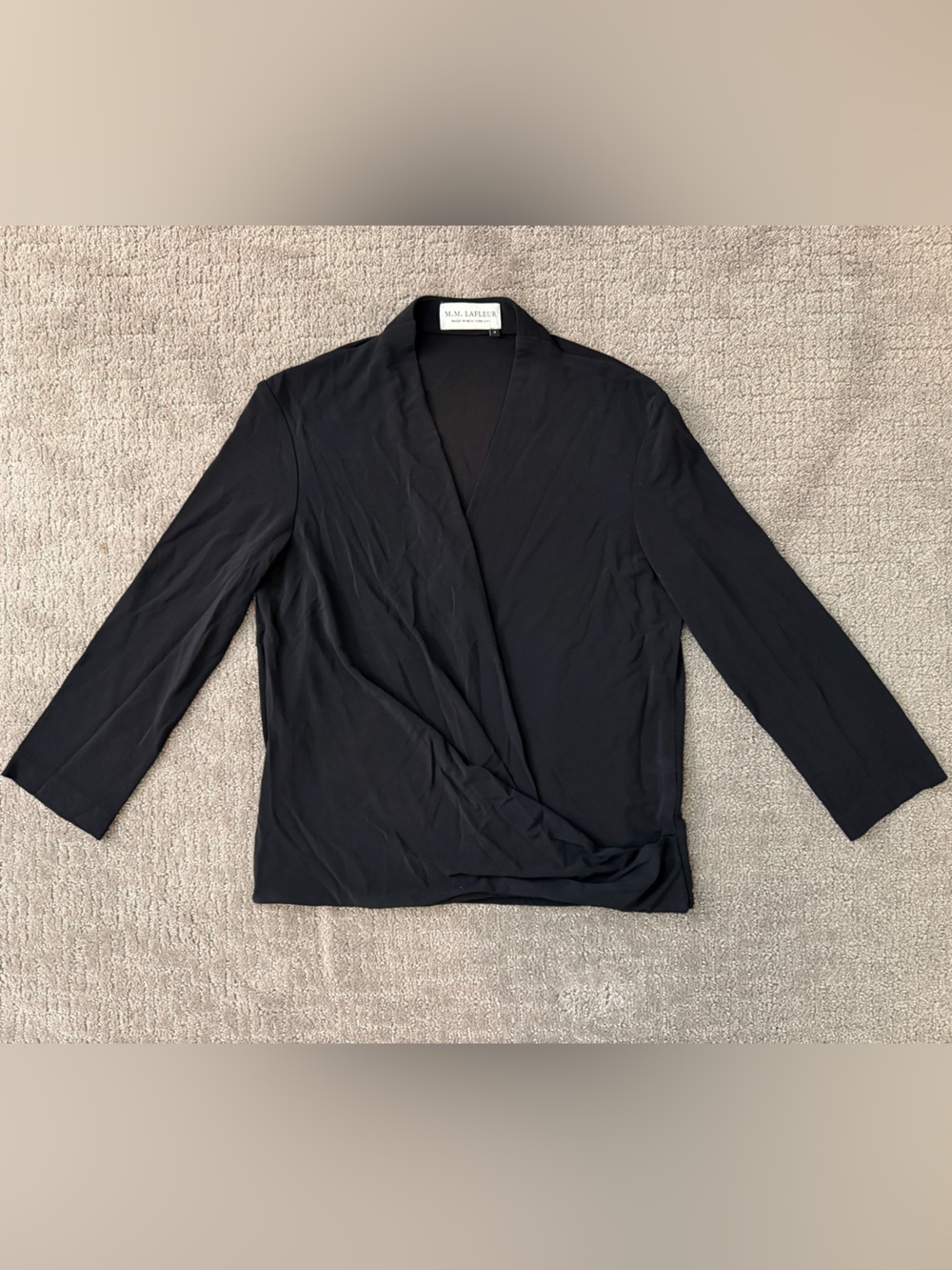 EUC MM Lafleur Deneuve Black Faux Wrap Work Blouse, Sz S